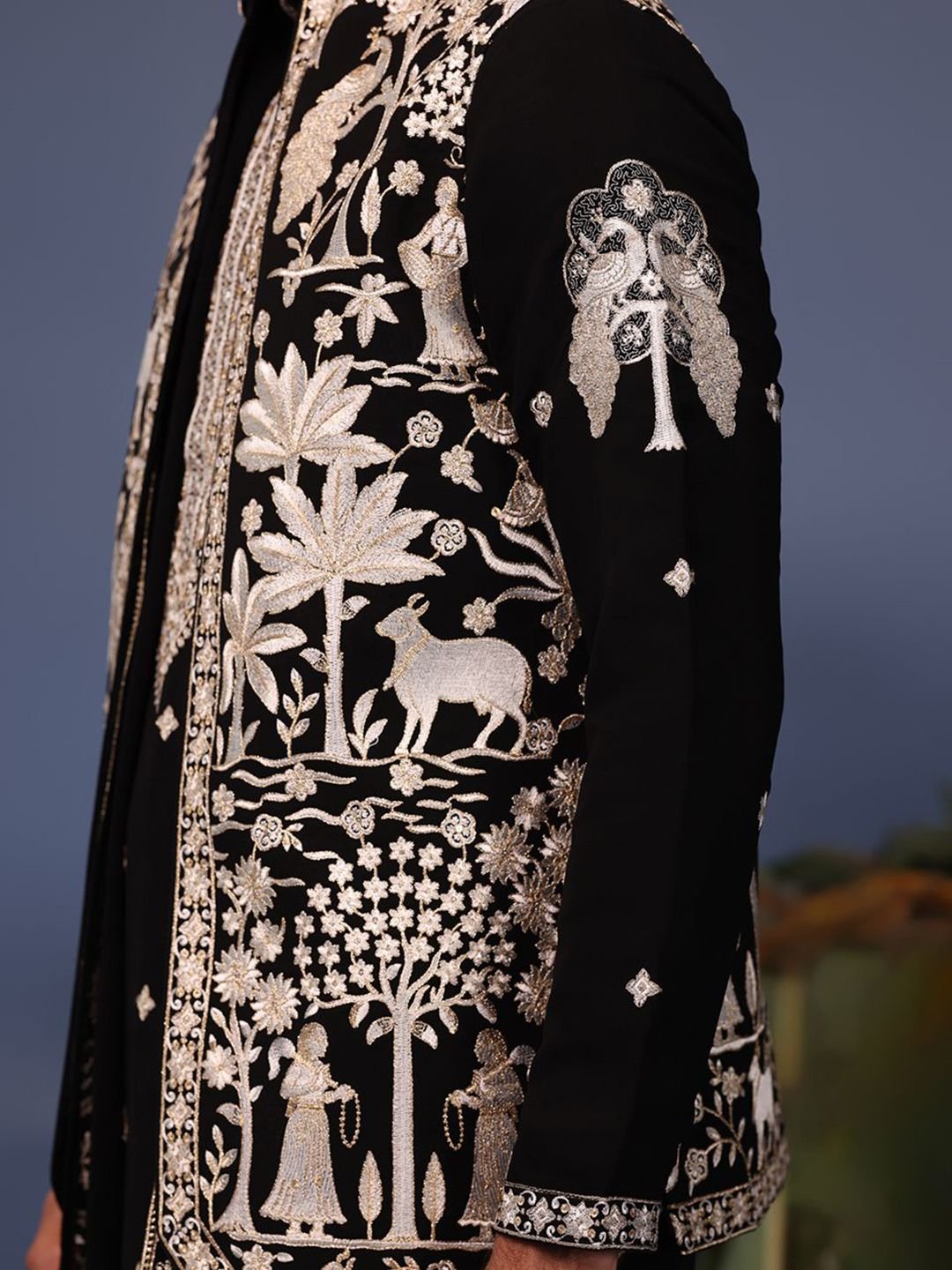 KALPRAAG Men Floral Embroidered Regular Sequinned Kurta with Trousers & With Dupatta - Image 2
