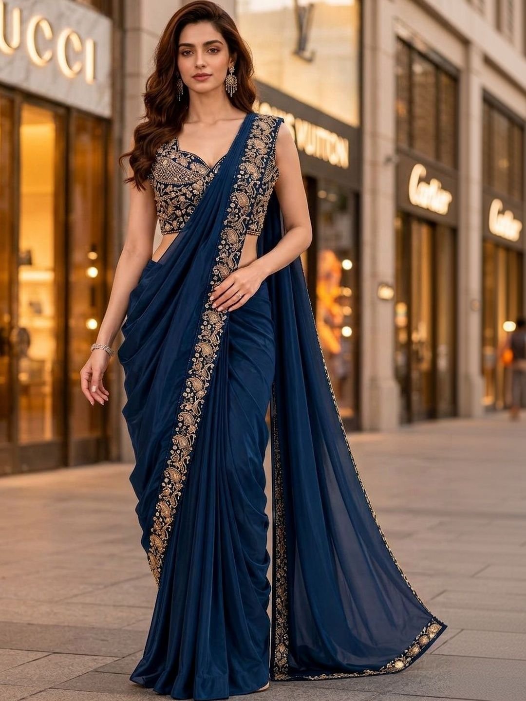 Embellished Embroidered Pure Chiffon Designer Saree