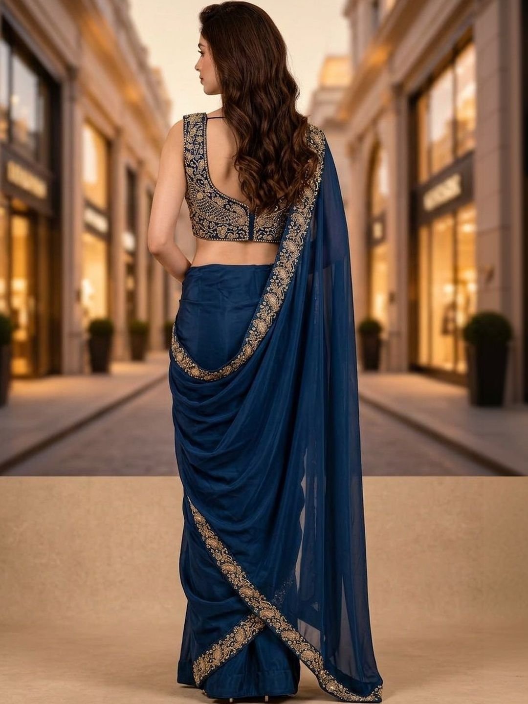 Embellished Embroidered Pure Chiffon Designer Saree - Image 3