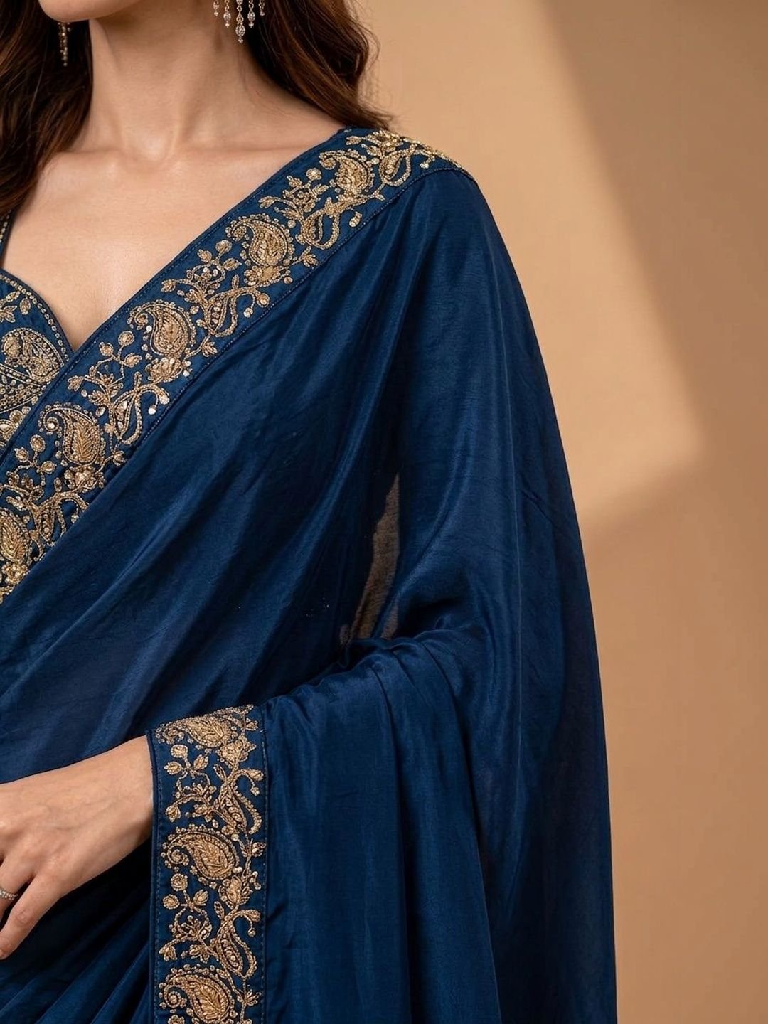 Embellished Embroidered Pure Chiffon Designer Saree - Image 4