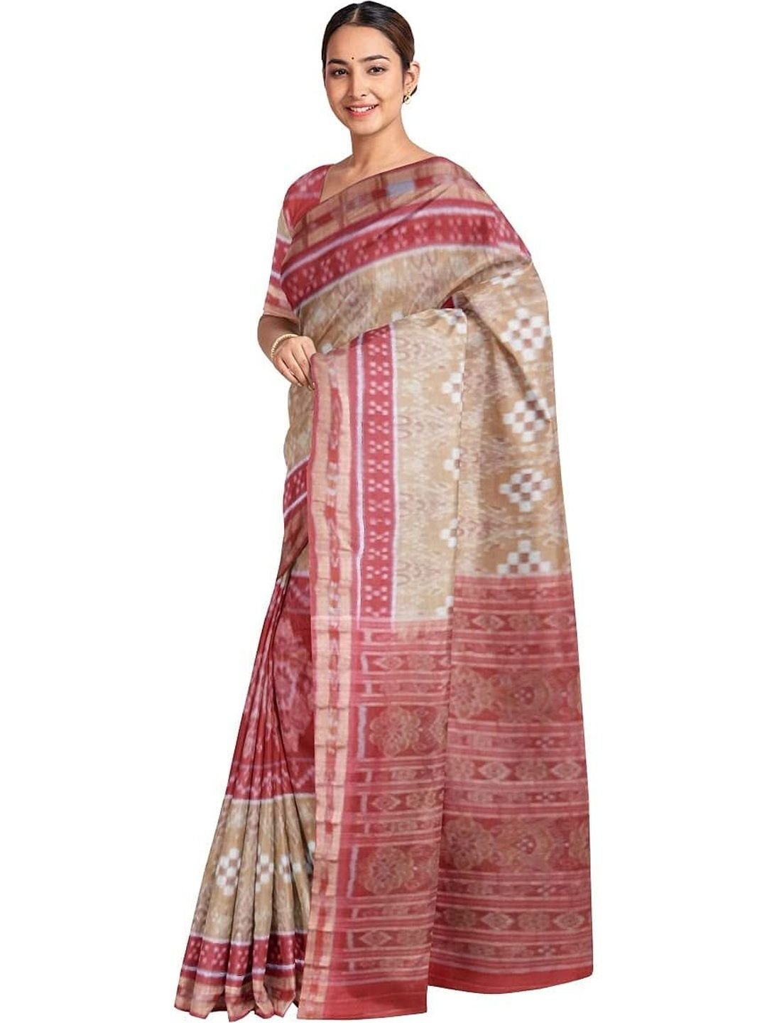 Ethnic Motifs Printed  Woven Design Pure Cotton Sambalpuri Saree - Image 2