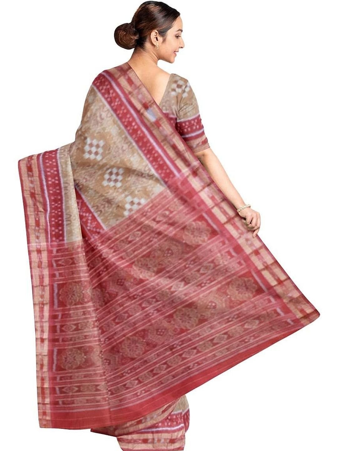 Ethnic Motifs Printed  Woven Design Pure Cotton Sambalpuri Saree - Image 3