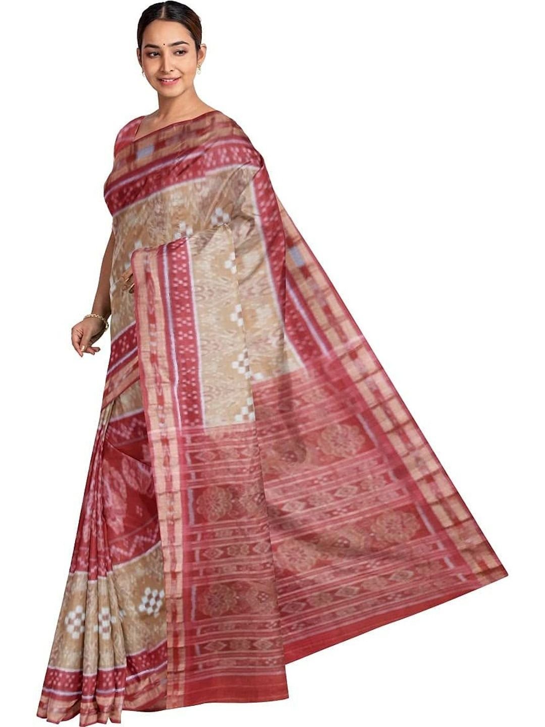 Ethnic Motifs Printed  Woven Design Pure Cotton Sambalpuri Saree - Image 4