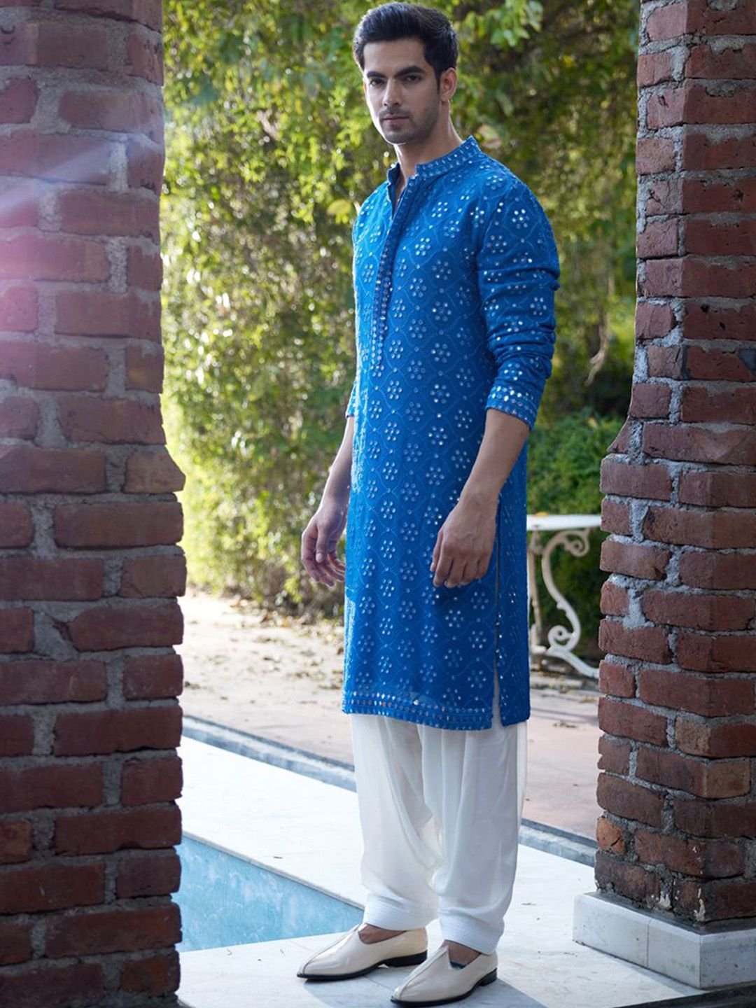 Ankit V Kapoor Floral Embroidered Mirror Work Straight Kurta With Salwar & Dupatta - Image 4