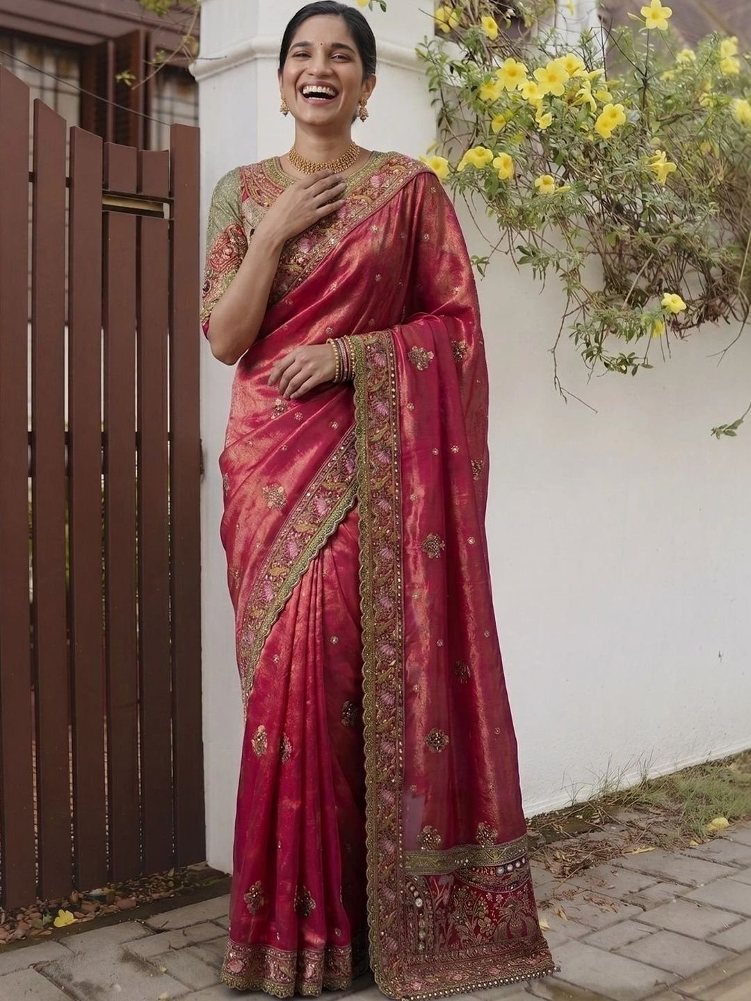 Ethnic Motifs Embroidered Tissue Heavy Work Banarasi Saree
