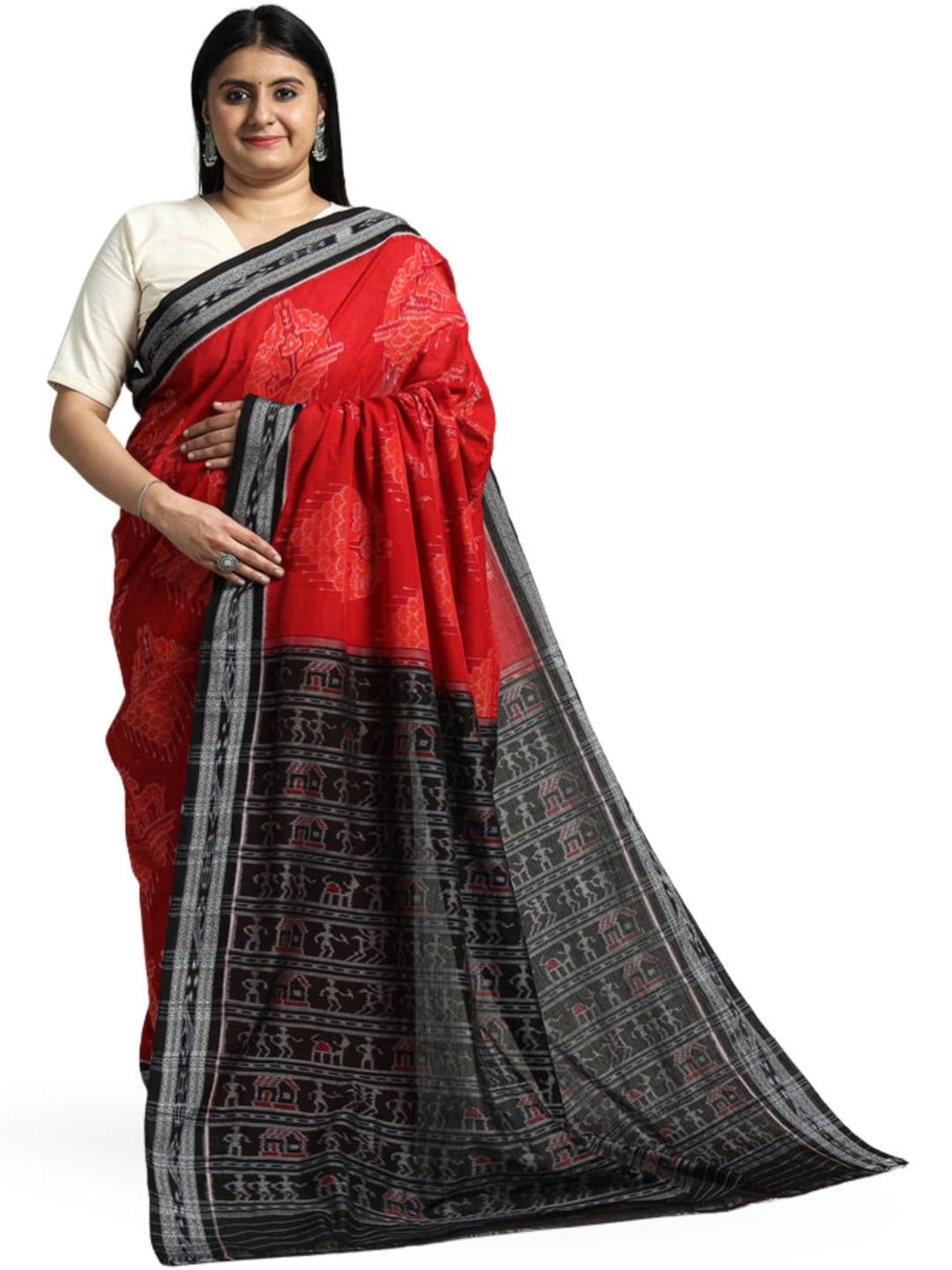 thnic Motifs Woven Design Pure Cotton Sambalpuri Saree