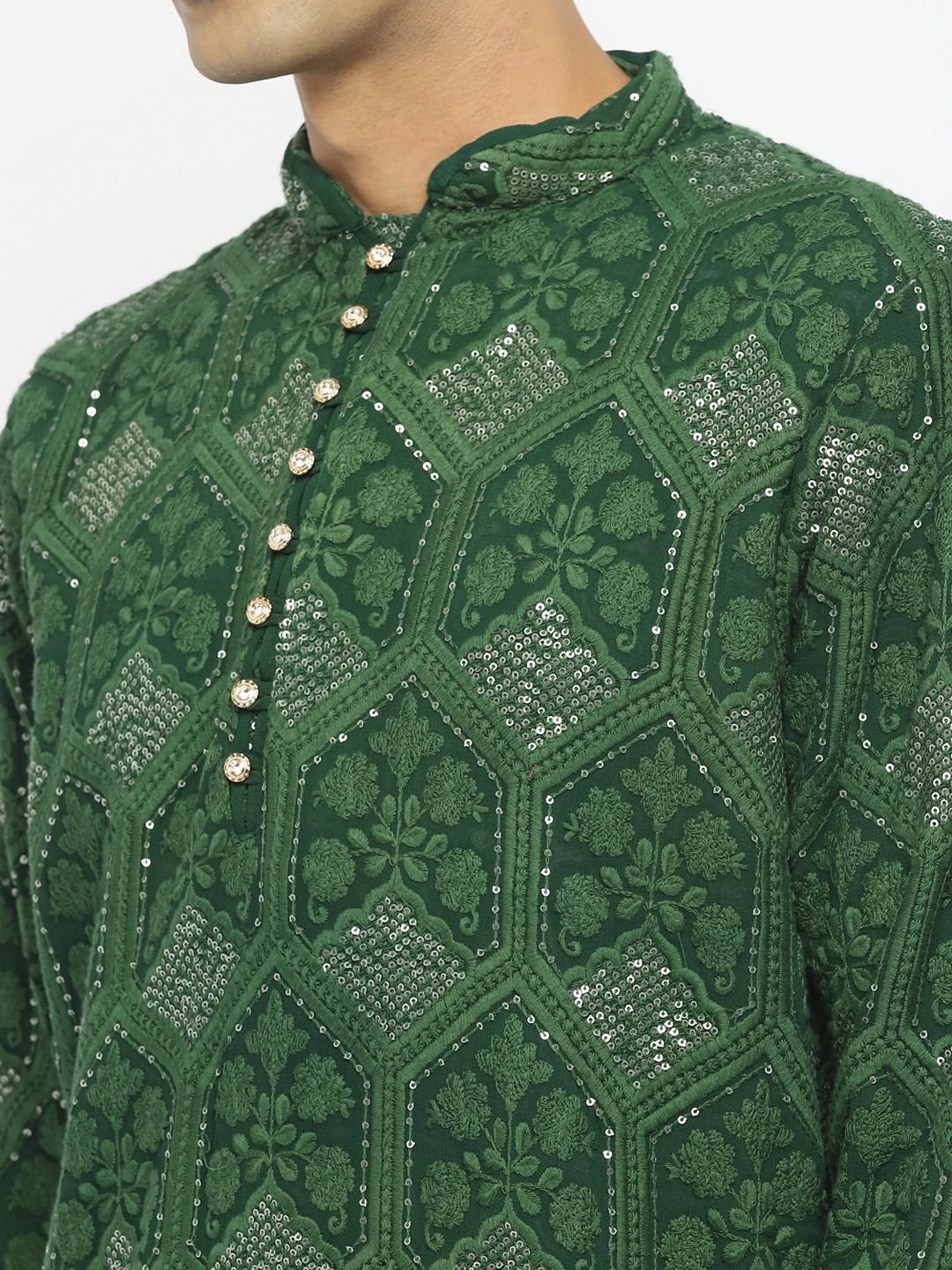 Devyom Devyom Men Embroidered Regular Thread Work Kurta with Pyjamas - Image 2