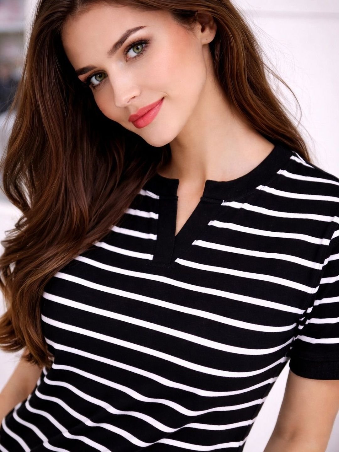 HERE&NOW Women Striped V-Neck Bio Finish T-shirt - Image 2