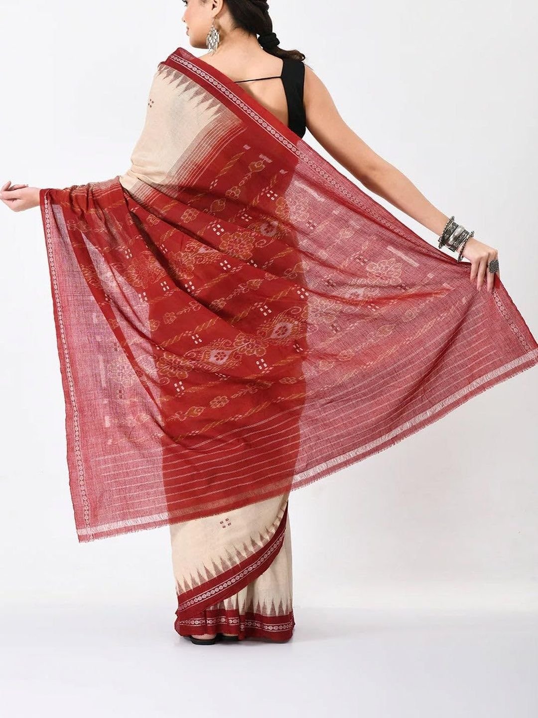 Ethnic Motifs Pure Cotton Sambalpuri Saree - Image 2