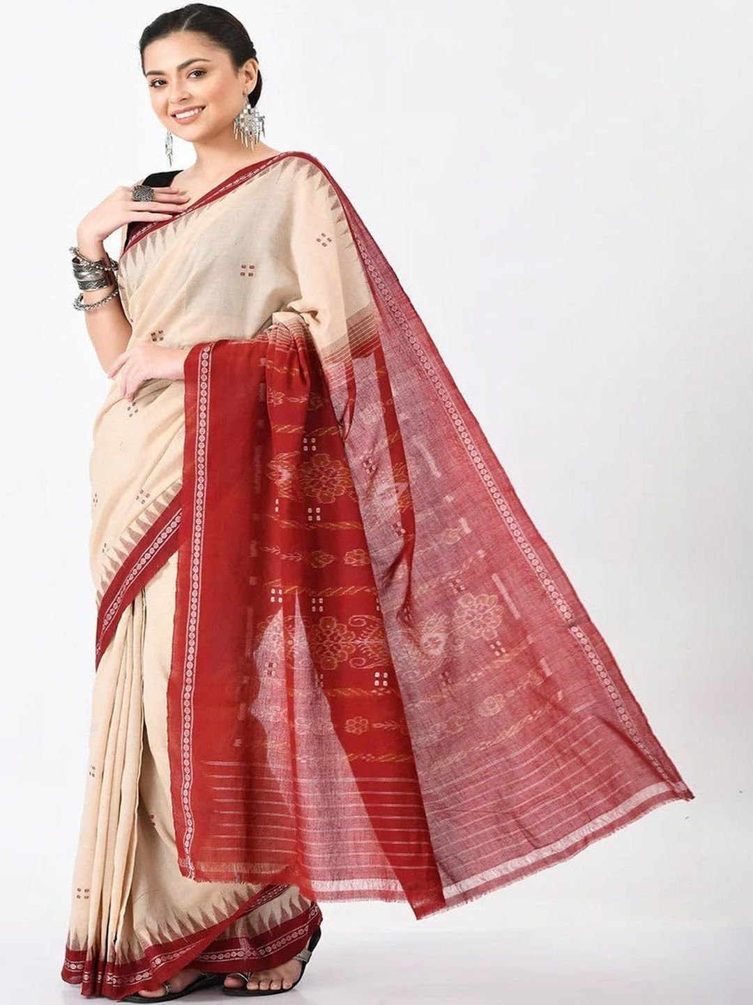 Ethnic Motifs Pure Cotton Sambalpuri Saree - Image 3