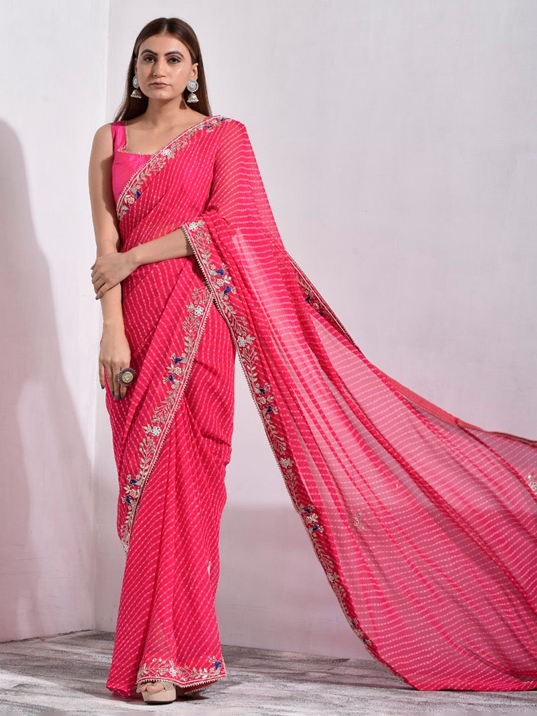Striped Gotta Patti Saree - Image 2