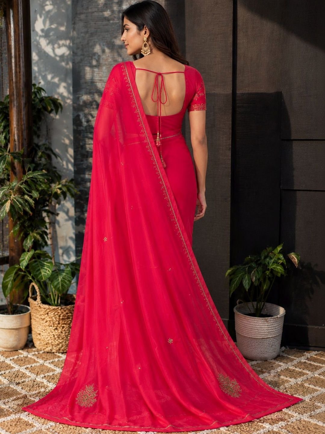 Embroidered Art Silk Saree - Image 2