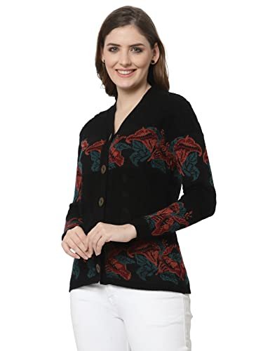 Kalt Women Sweater for Winter Woolen Acrylic Full Sleeves V Neck Floral Design Cardigan Sweater for Women - Image 3