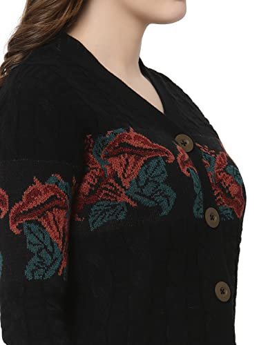 Kalt Women Sweater for Winter Woolen Acrylic Full Sleeves V Neck Floral Design Cardigan Sweater for Women - Image 4
