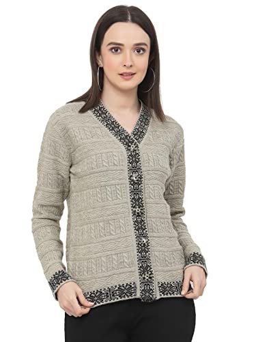 Kalt Women Sweater for Winter Woolen Acrylic Full Sleeves V-Neck Cable Design Cardigan Sweater for Women Winter Woollen Stylish