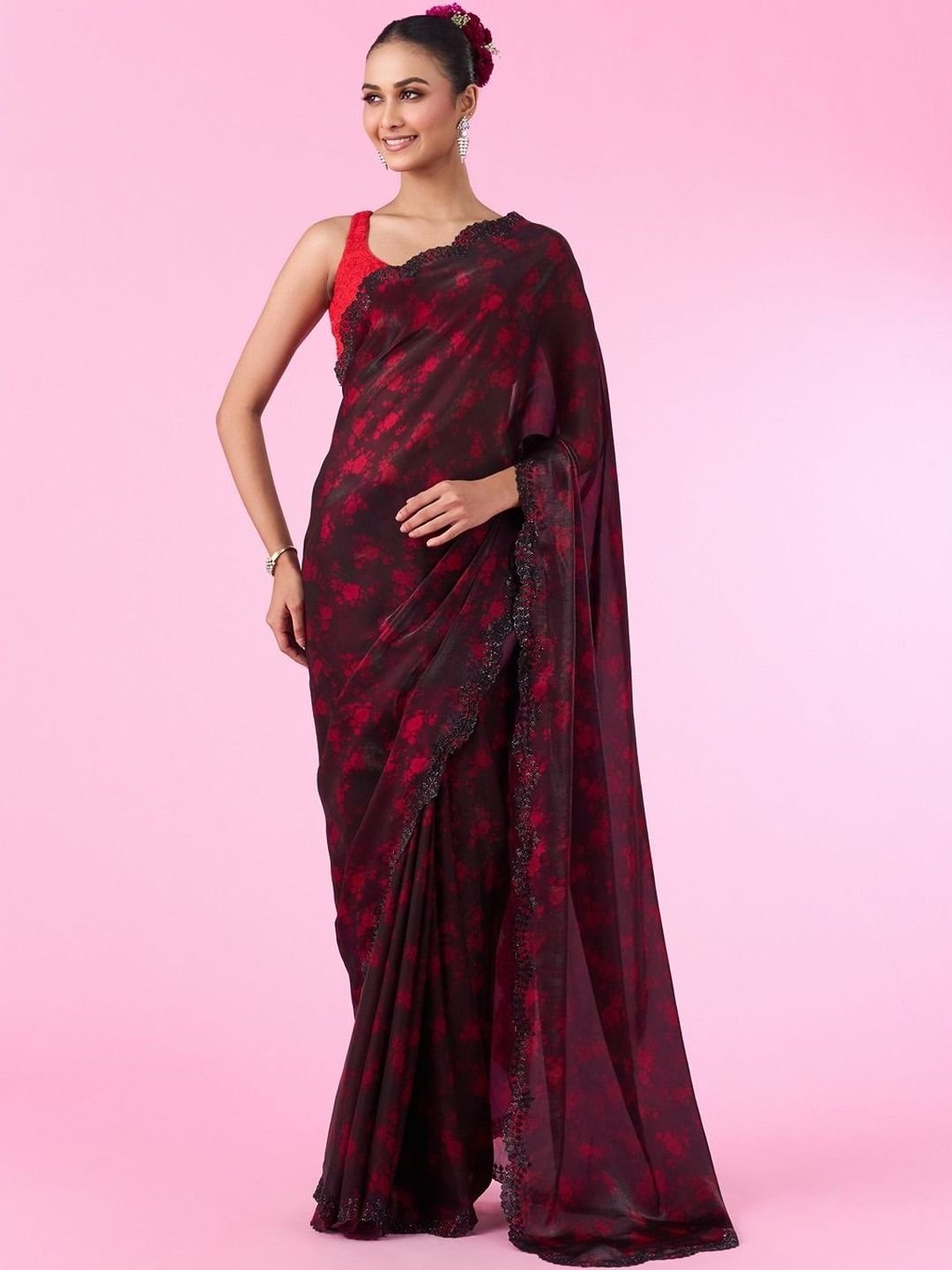 Floral Beads and Stones Organza Designer Saree