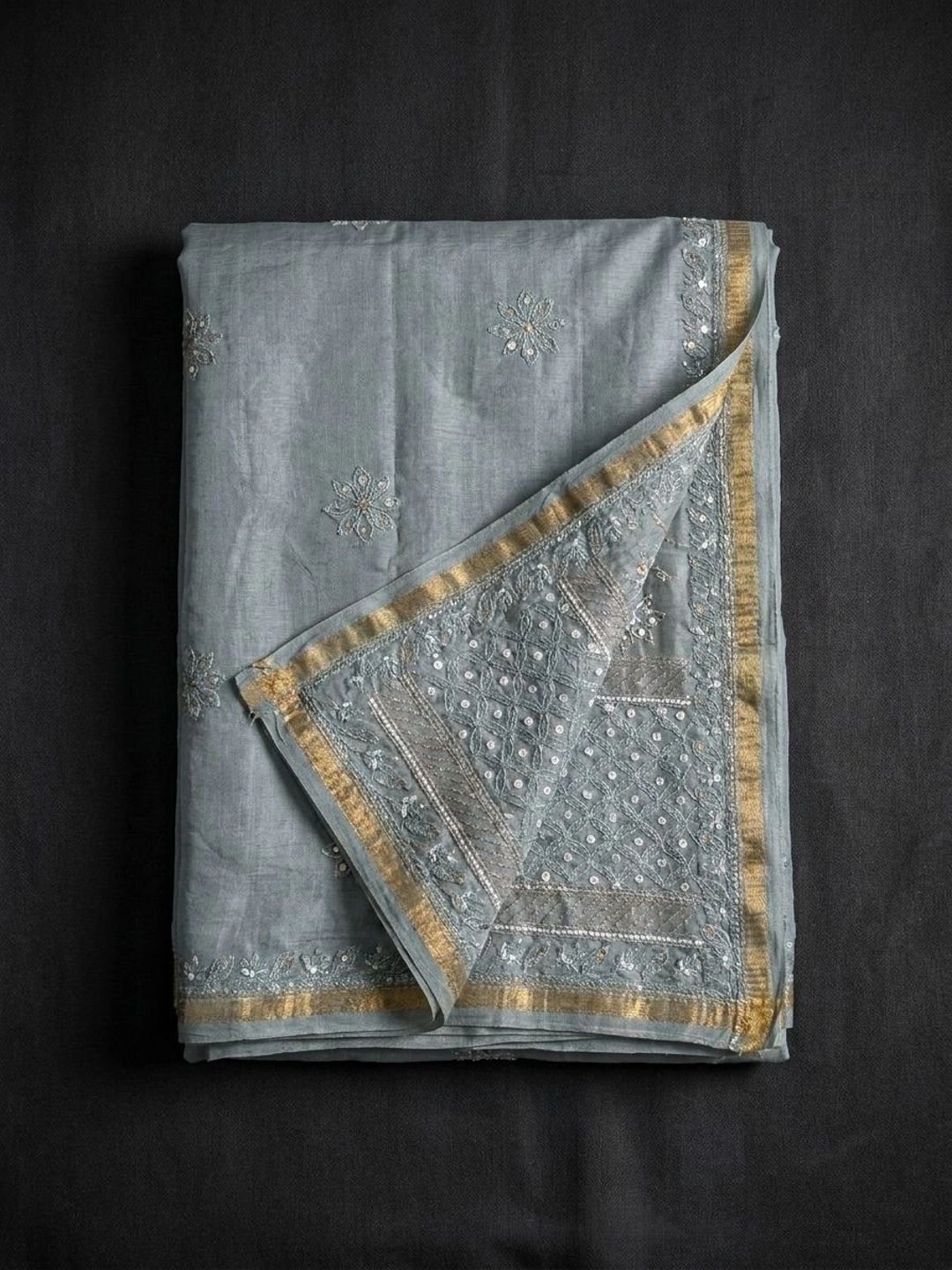 Floral Embroidered Art Silk Saree - Image 2