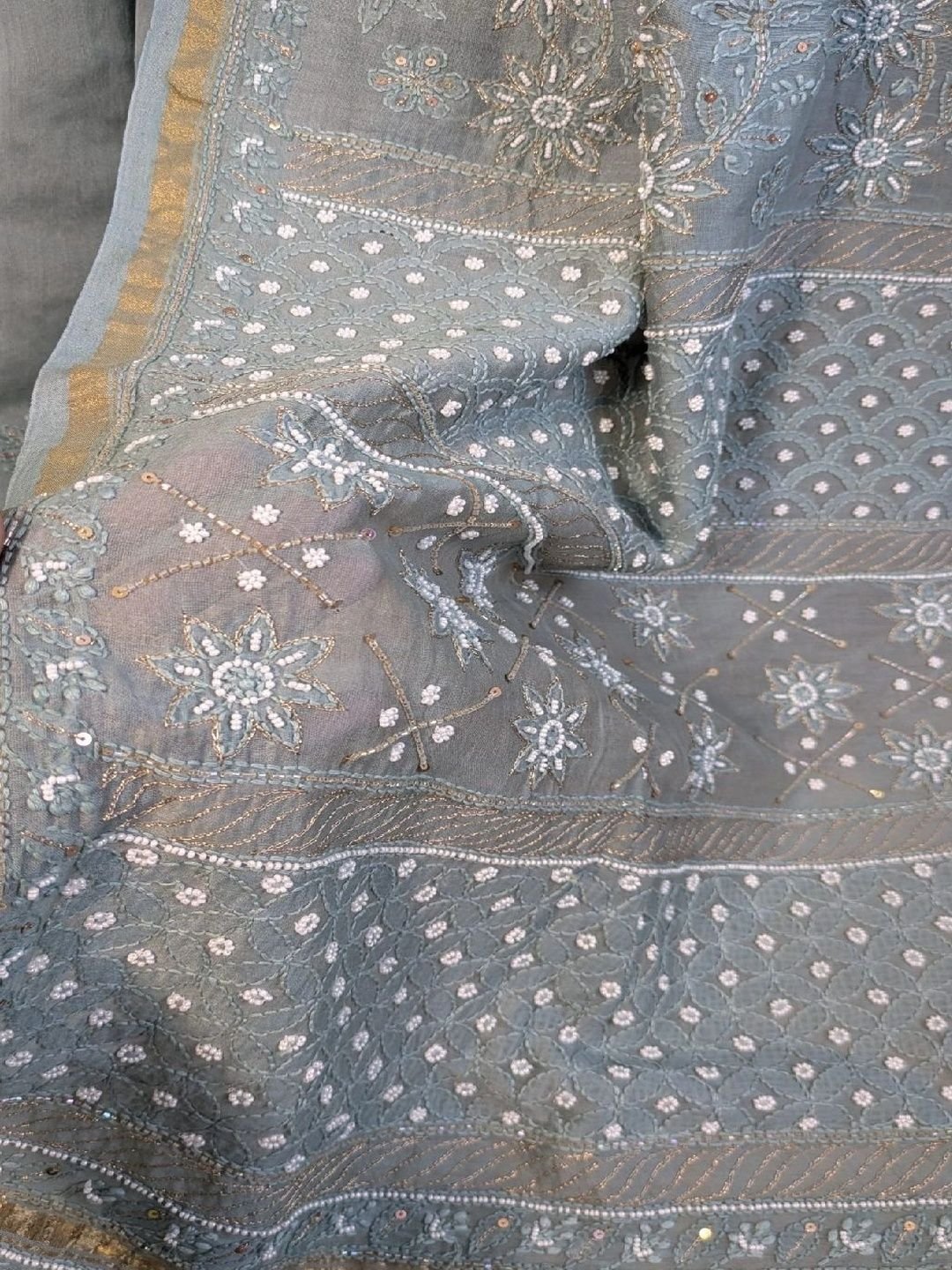 Floral Embroidered Art Silk Saree - Image 4