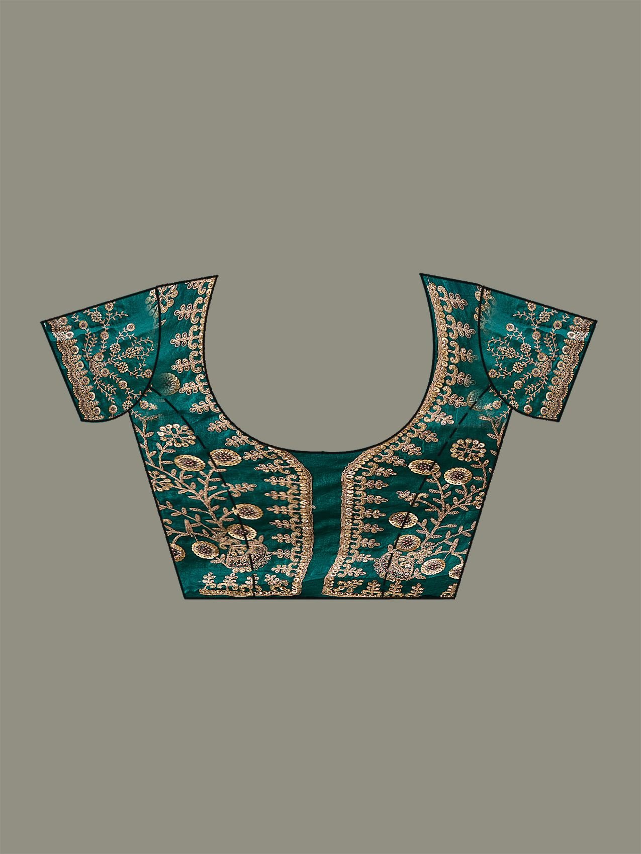 Koskii Koskii Women Cording Peacock Green Tissue Saree With Unstitched Blouse - Image 4
