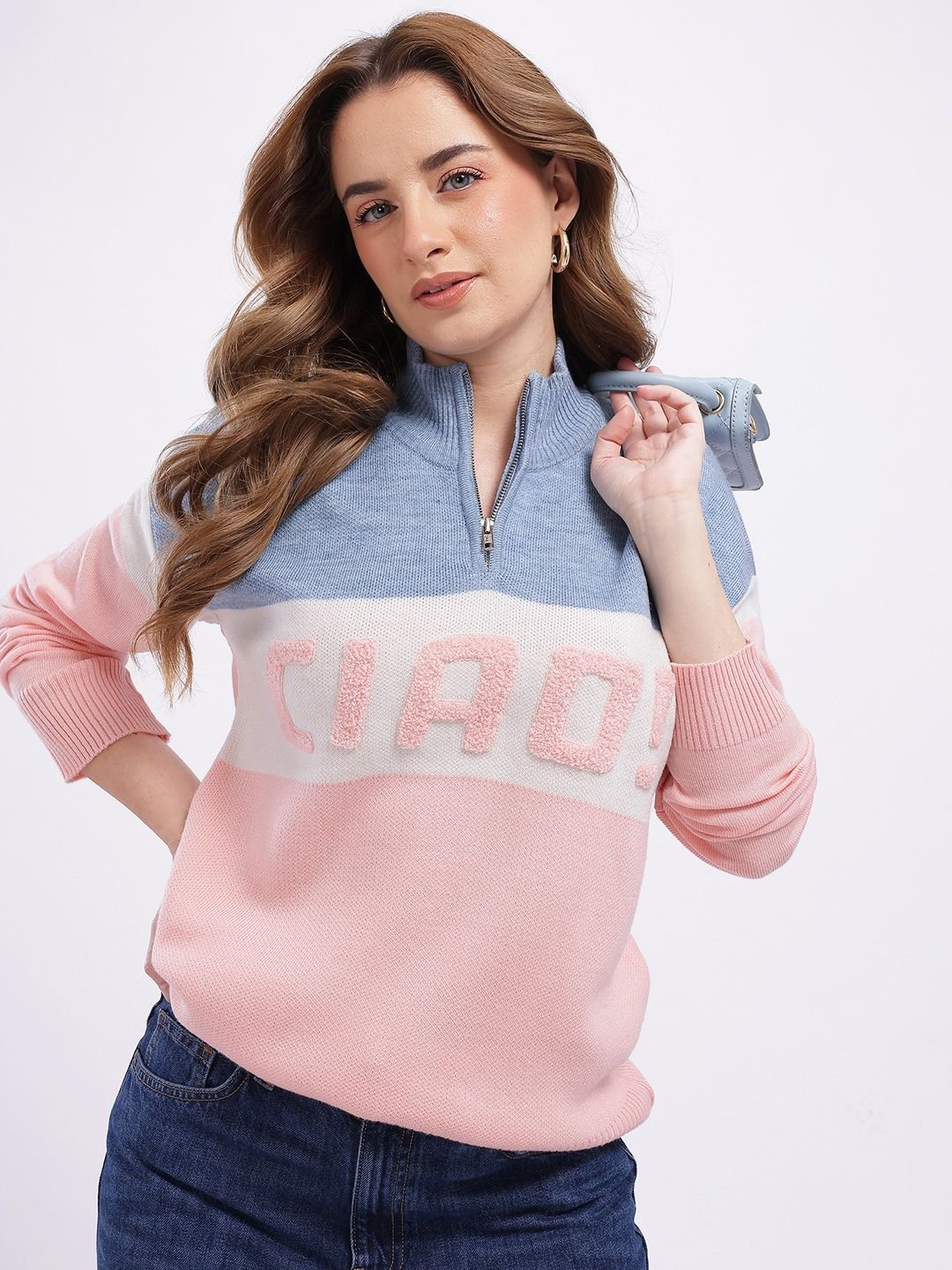 Embroidered Typography Striped Pullover