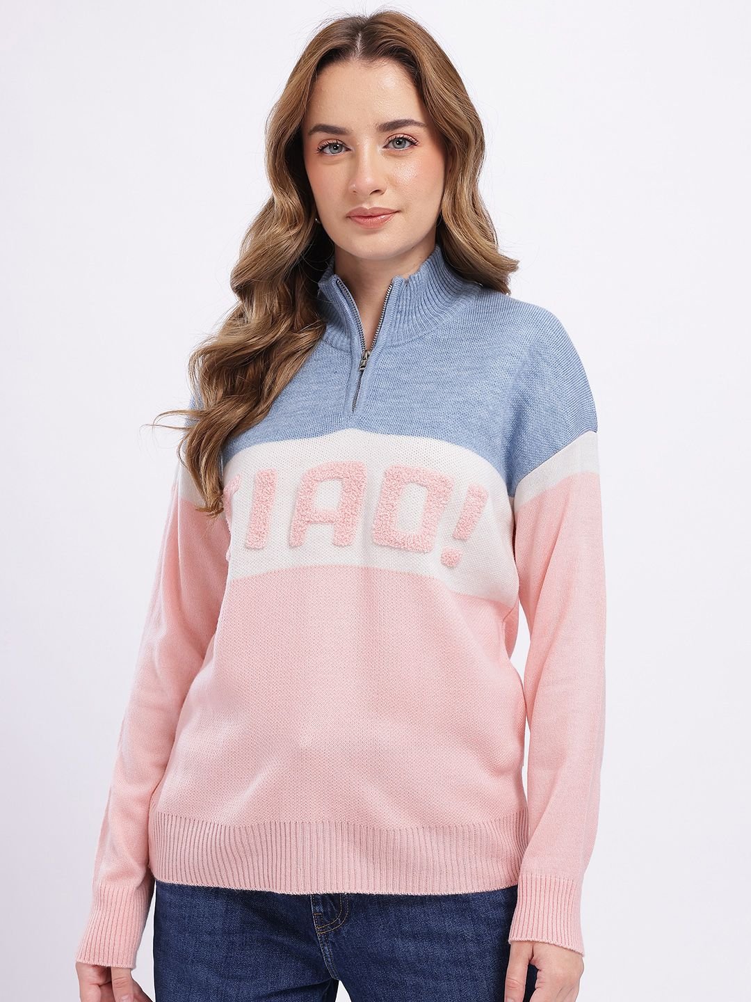 Embroidered Typography Striped Pullover - Image 2