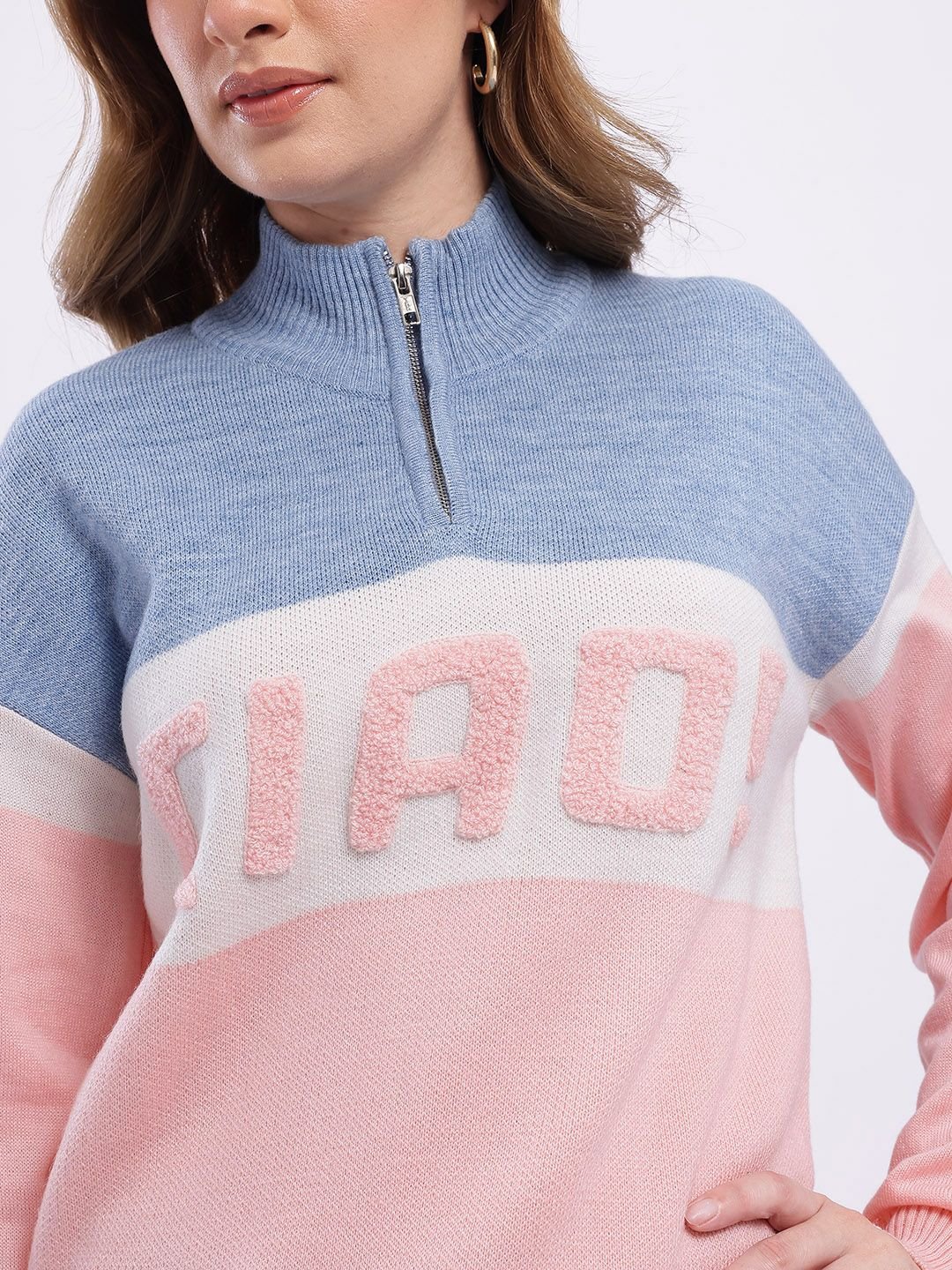 Embroidered Typography Striped Pullover - Image 3