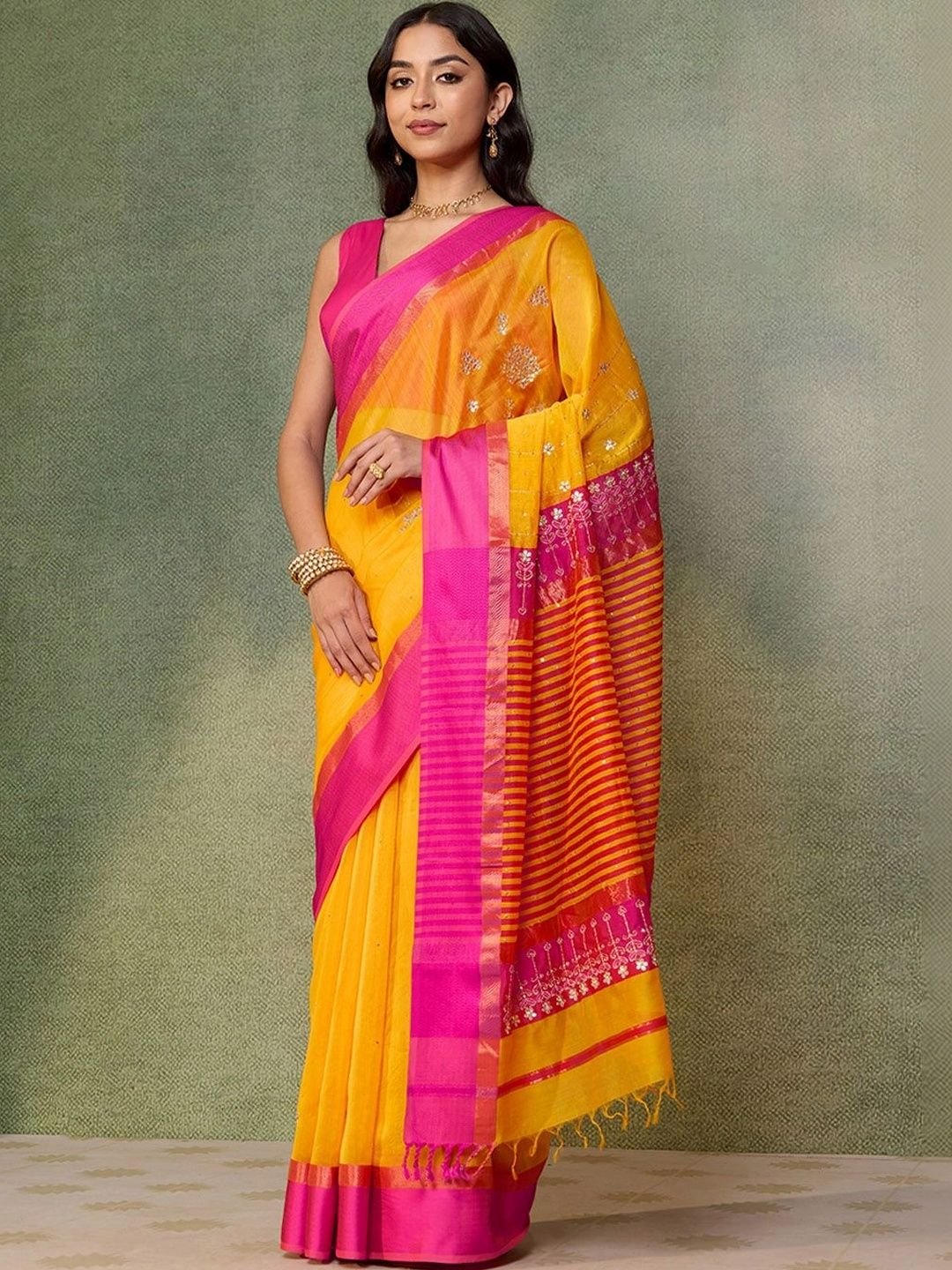 Leheriya Zari Silk Cotton Saree - Image 3