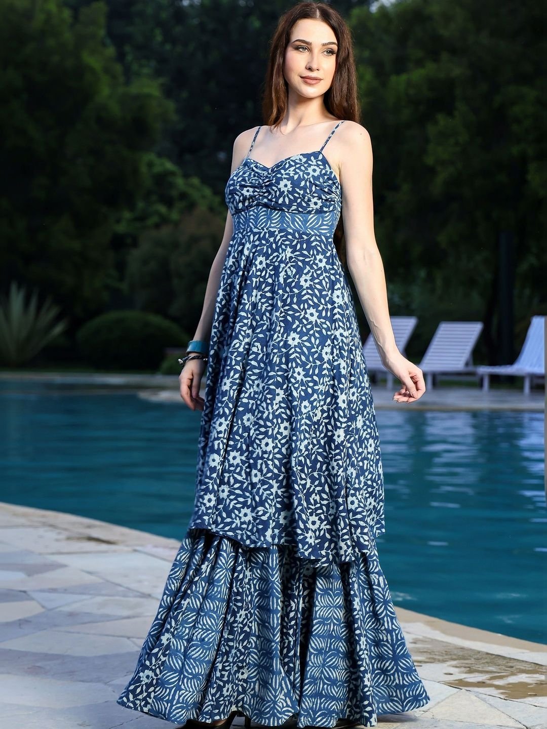 Selaai Botanical Printed Organic Cotton Tiered Anarkali Kurti - Image 2