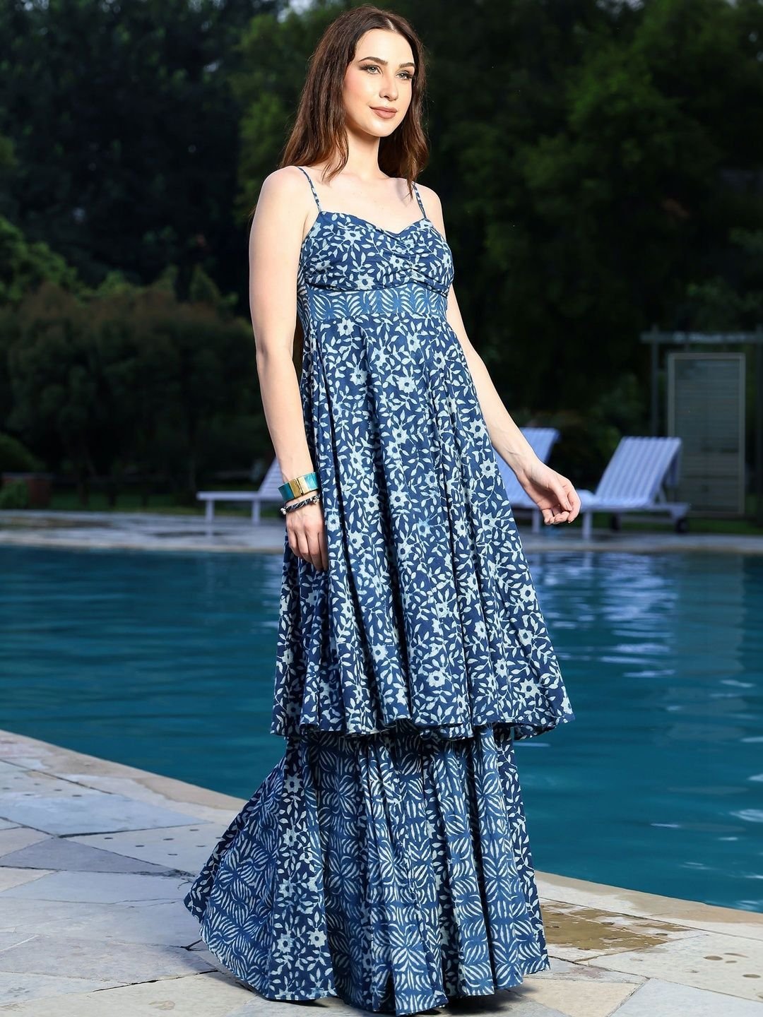 Selaai Botanical Printed Organic Cotton Tiered Anarkali Kurti - Image 3