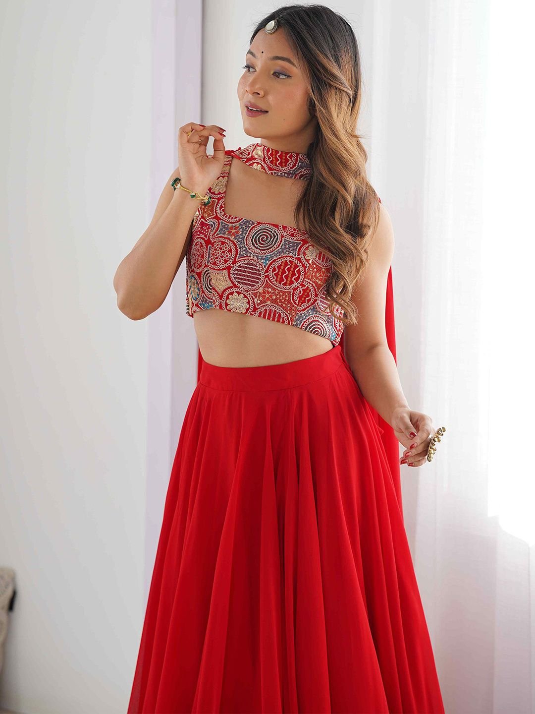 Anouk Rustic Embroidered Thread Work Ready to Wear Lehenga With Blouse And Dupatta - Image 2