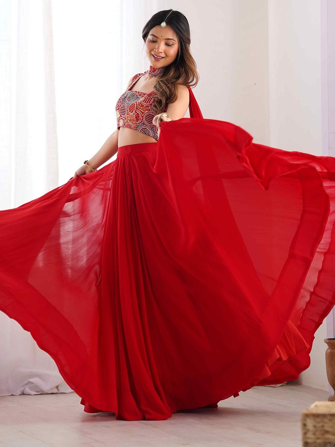 Anouk Rustic Embroidered Thread Work Ready to Wear Lehenga With Blouse And Dupatta - Image 3