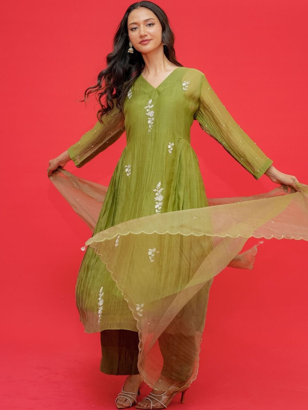 AMAHI Ethnic Motifs Embroidered V-Neck Angrakha Anarkali Kurti - Image 2