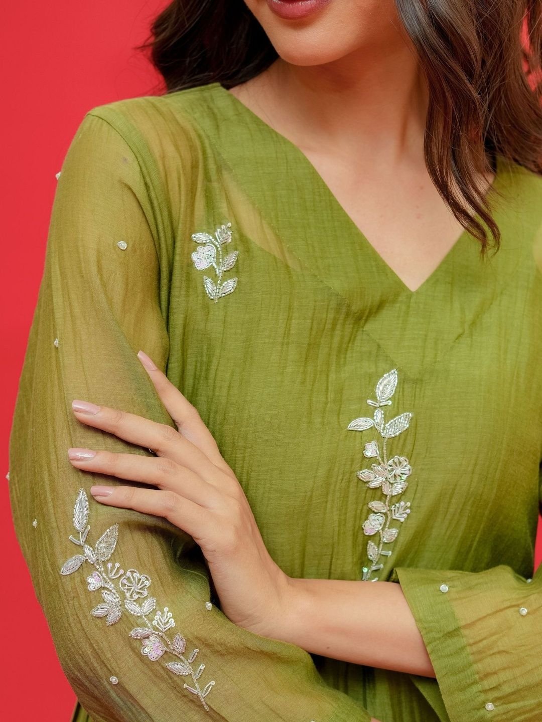 AMAHI Ethnic Motifs Embroidered V-Neck Angrakha Anarkali Kurti - Image 3