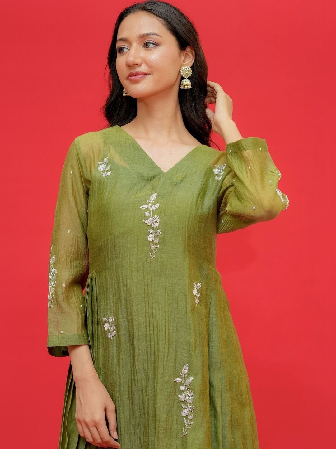 AMAHI Ethnic Motifs Embroidered V-Neck Angrakha Anarkali Kurti - Image 4