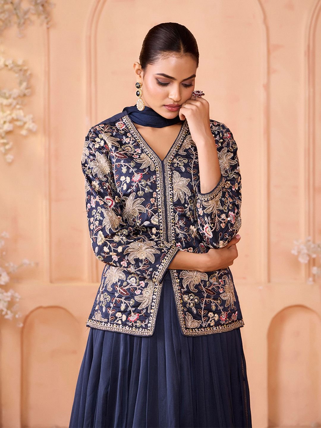 MADHURAM Embroidered Sequinned Silk Ready To Wear Lehenga With Blouse & Dupatta - Image 2
