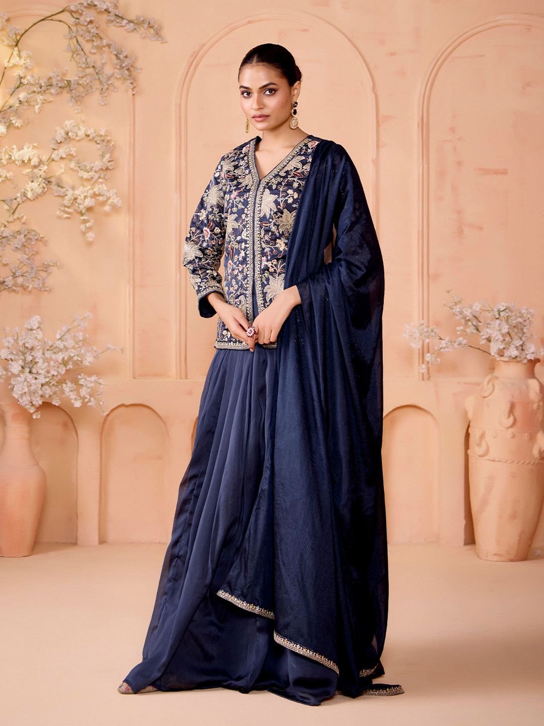 MADHURAM Embroidered Sequinned Silk Ready To Wear Lehenga With Blouse & Dupatta - Image 3