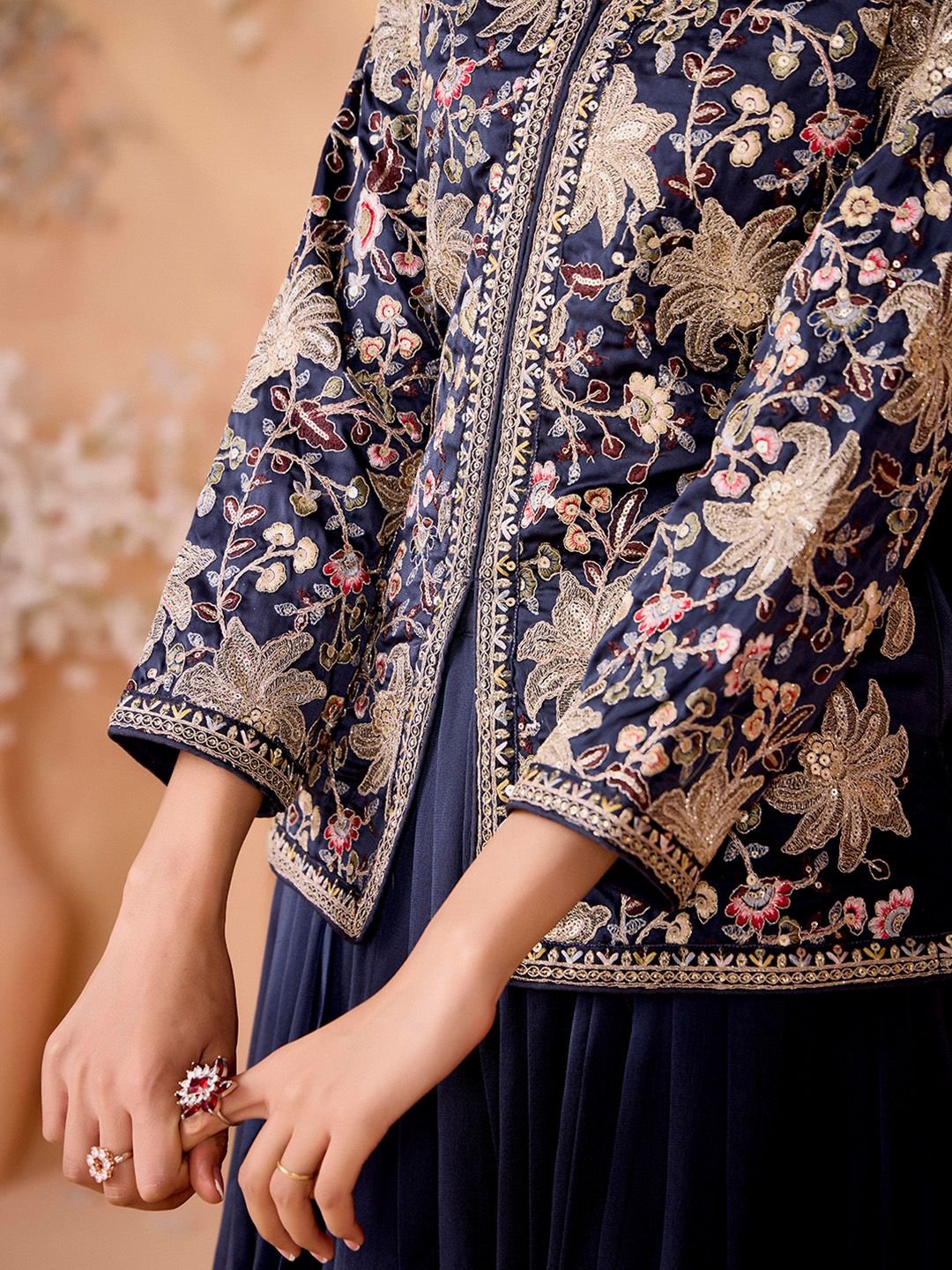 MADHURAM Embroidered Sequinned Silk Ready To Wear Lehenga With Blouse & Dupatta - Image 4