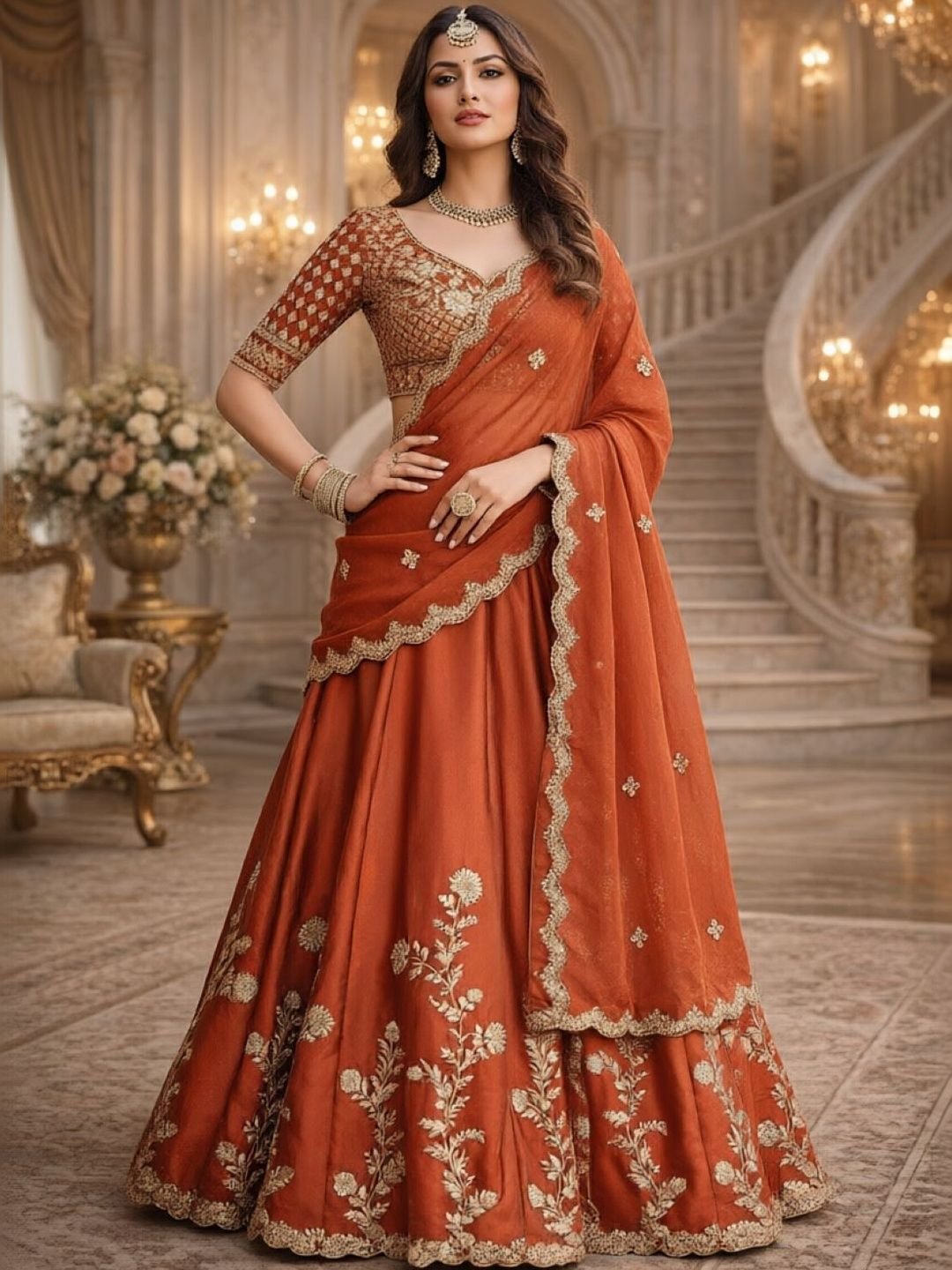 Embellished Semi-Stitched Lehenga & Blouse With Dupatta - Image 3