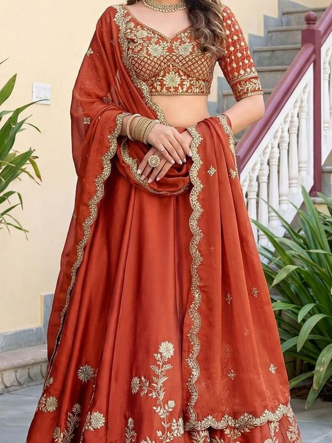 Embellished Semi-Stitched Lehenga & Blouse With Dupatta - Image 4