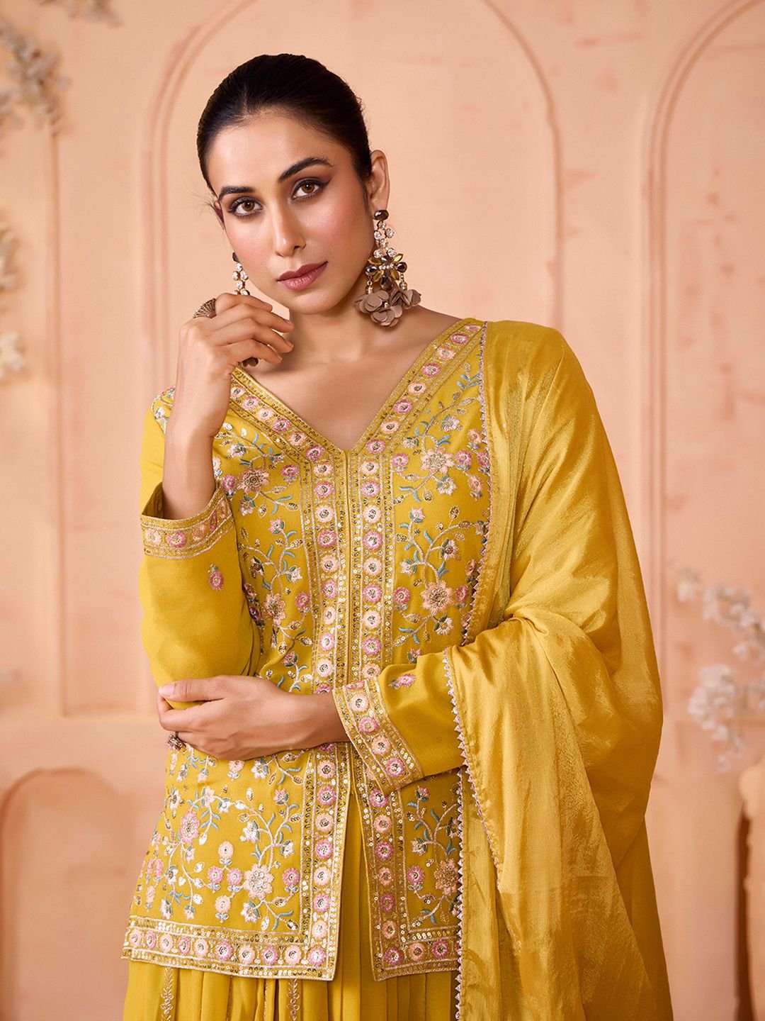 Embroidered Thread Work Ready To Wear Lehenga With Blouse & Dupatta - Image 2