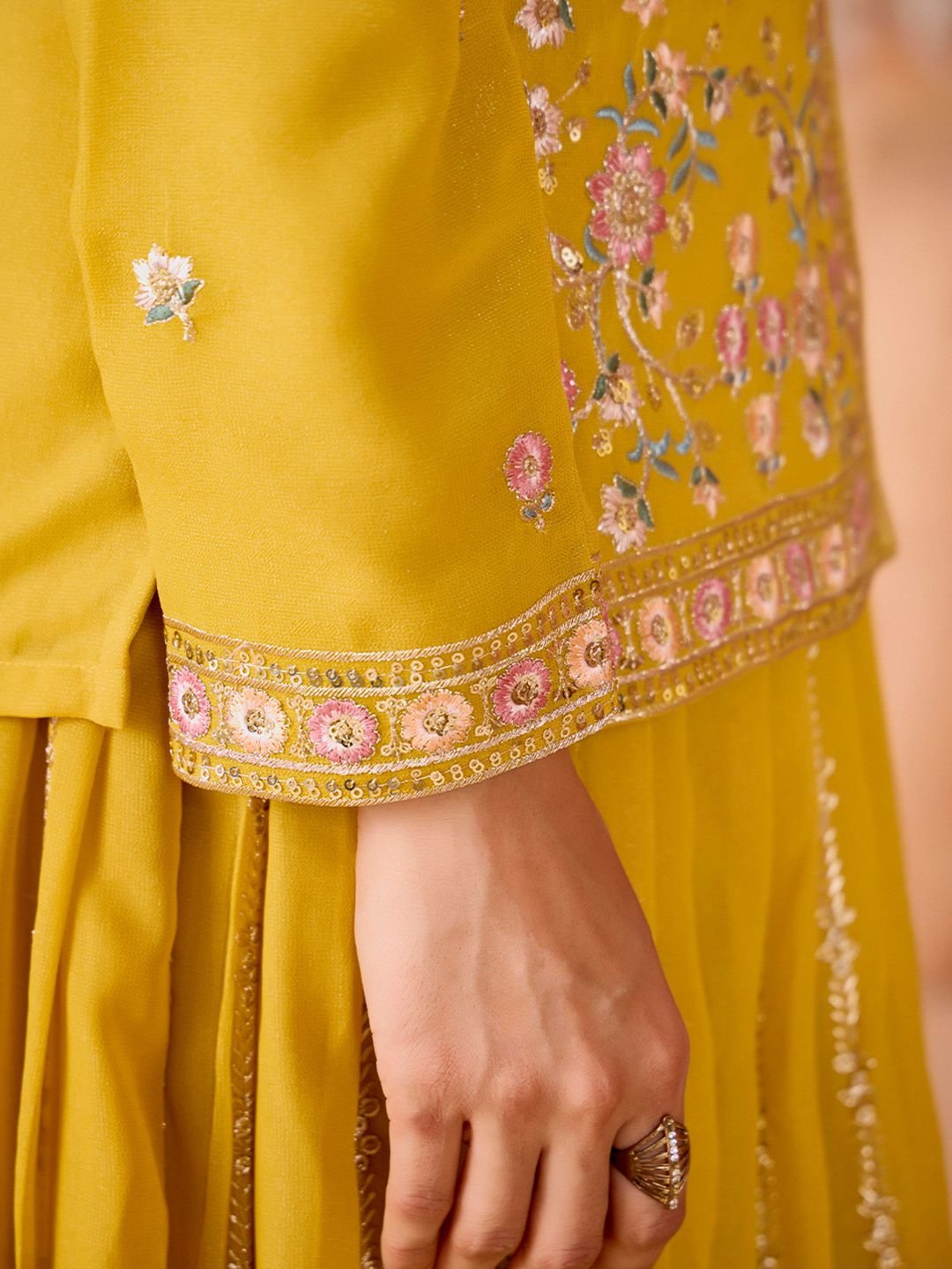 Embroidered Thread Work Ready To Wear Lehenga With Blouse & Dupatta - Image 4
