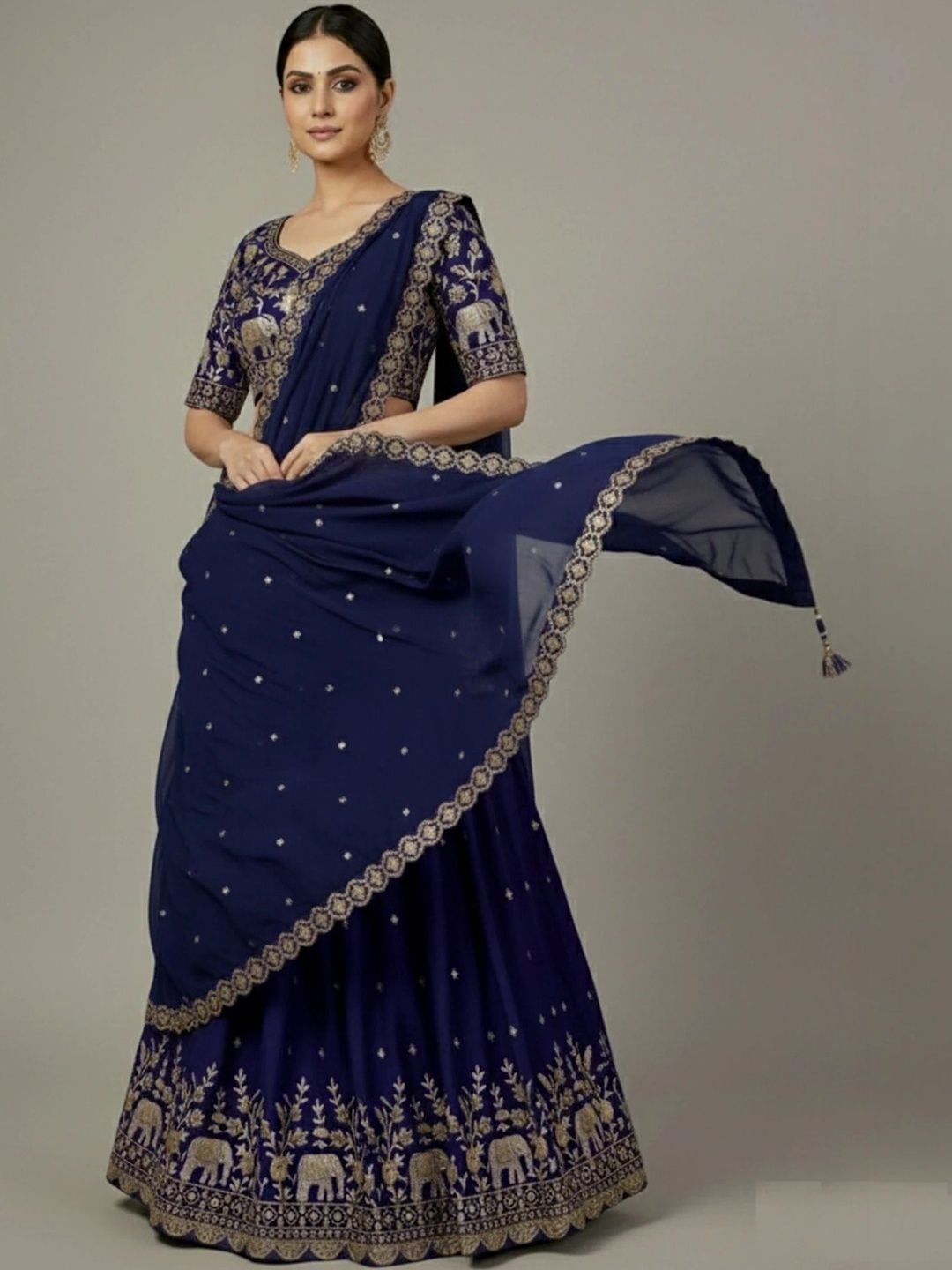 all about you Embroidered Semi-Stitched Lehenga & Blouse With Dupatta - Image 3