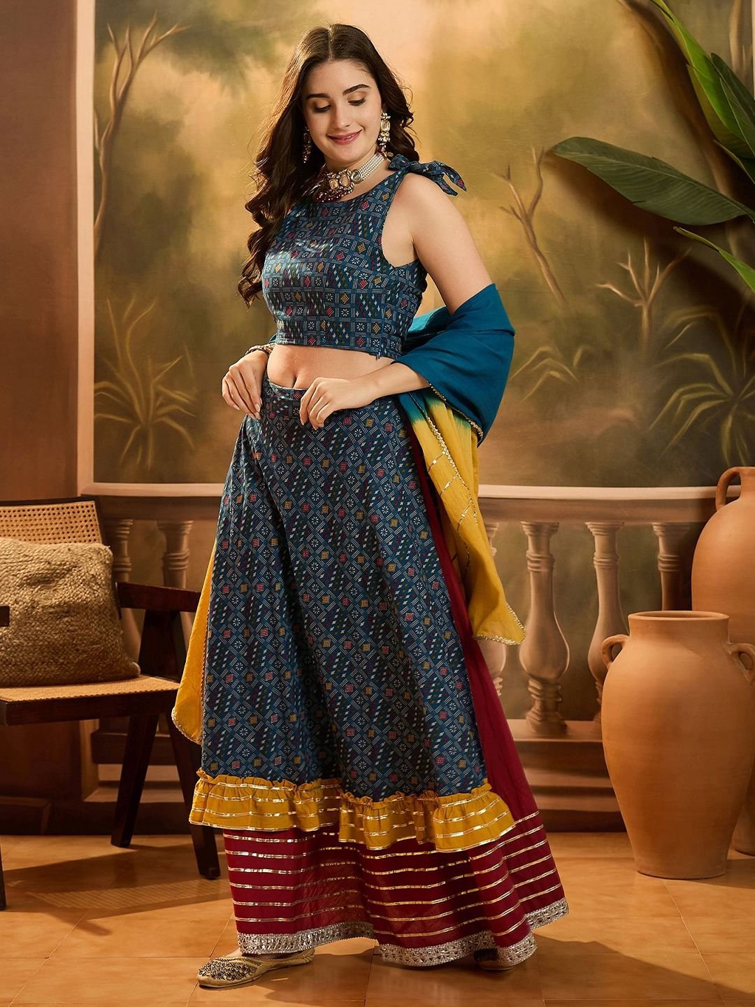 Sangria Printed Ready To Wear Lehenga & Blouse With Dupatta - Image 4