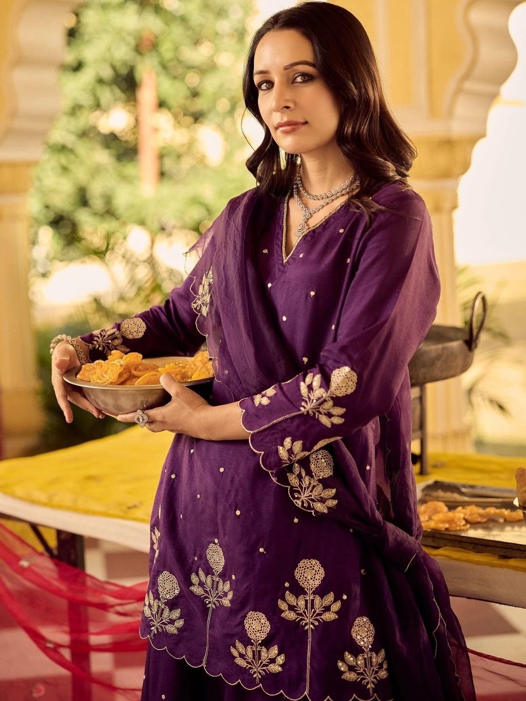 SAVALIYA CREATION Ethnic Motifs Embroidered V-Neck Chanderi Silk Kurti - Image 2