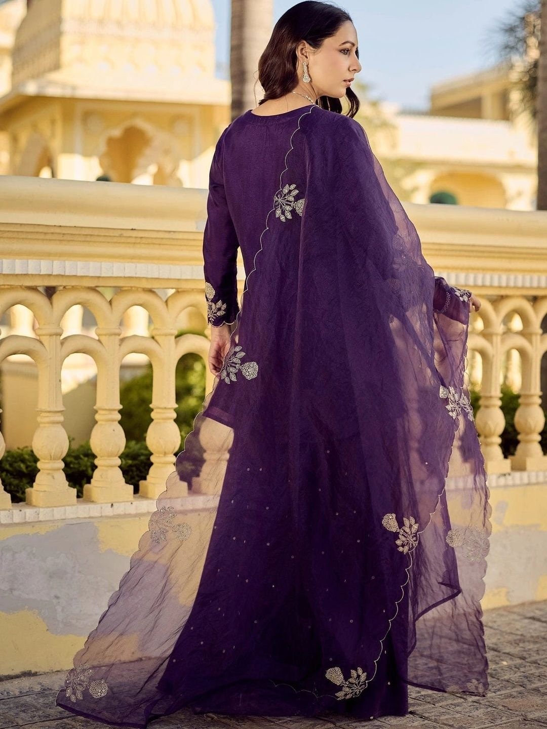 SAVALIYA CREATION Ethnic Motifs Embroidered V-Neck Chanderi Silk Kurti - Image 3