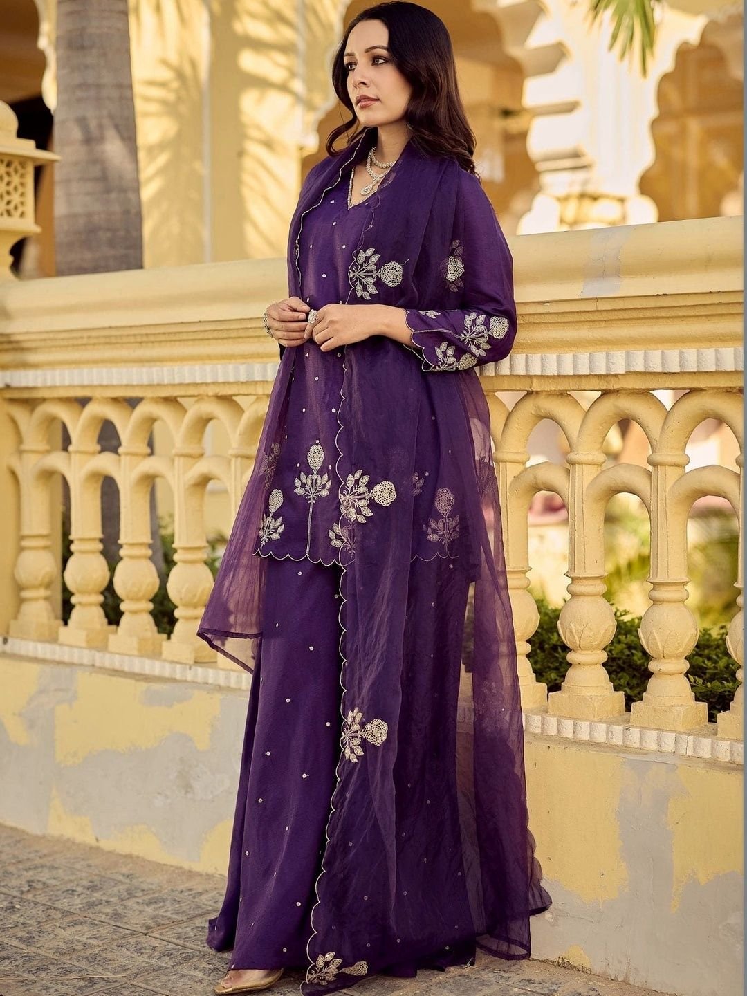 SAVALIYA CREATION Ethnic Motifs Embroidered V-Neck Chanderi Silk Kurti - Image 4