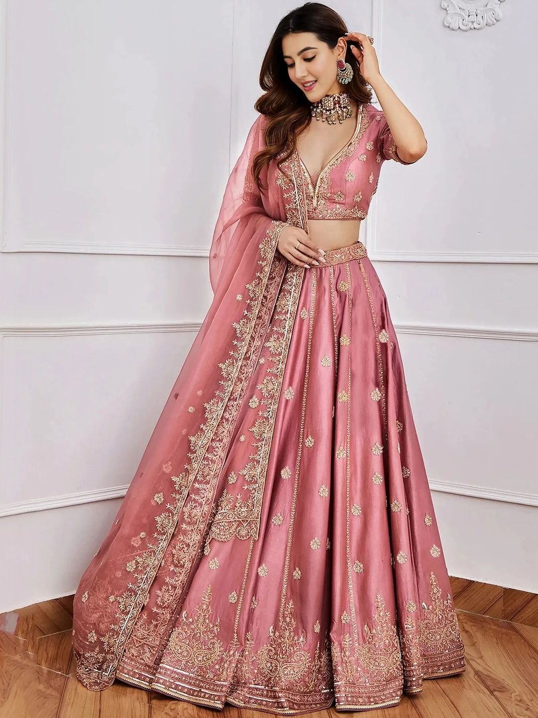 BAESD Embroidered Sequinned Semi-Stitched Lehenga & Blouse With Dupatta