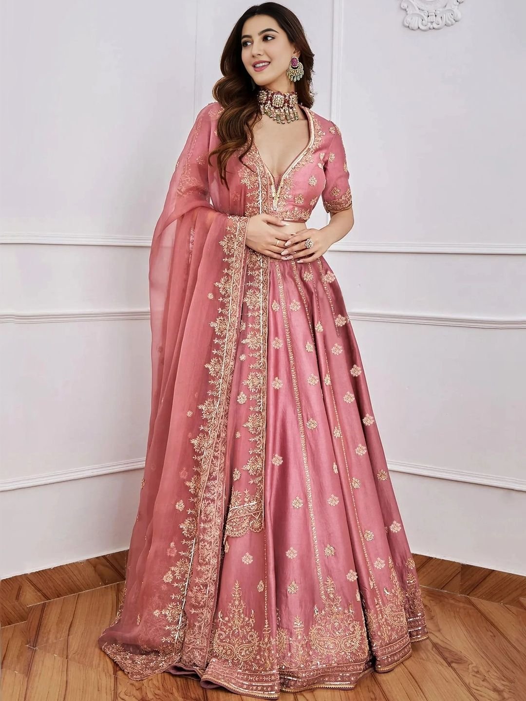 BAESD Embroidered Sequinned Semi-Stitched Lehenga & Blouse With Dupatta - Image 2