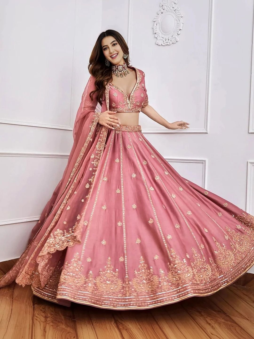 BAESD Embroidered Sequinned Semi-Stitched Lehenga & Blouse With Dupatta - Image 3