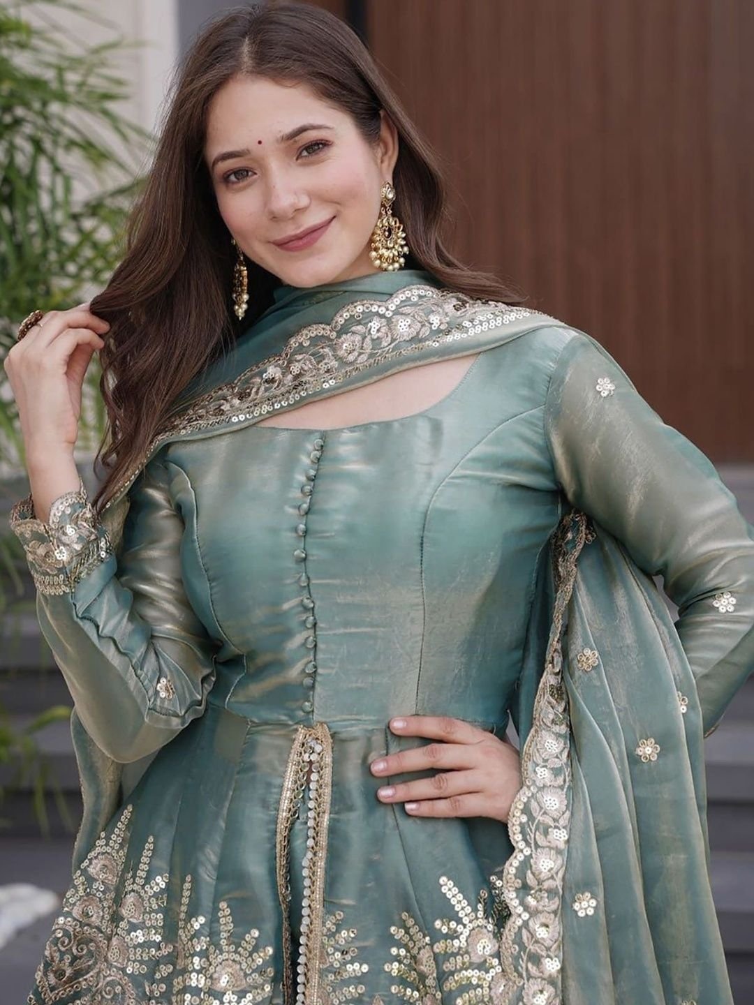SAVALIYA CREATION Ethnic Motifs Embroidered Boat Neck Sequinned Sequinned Empire Kurti - Image 2